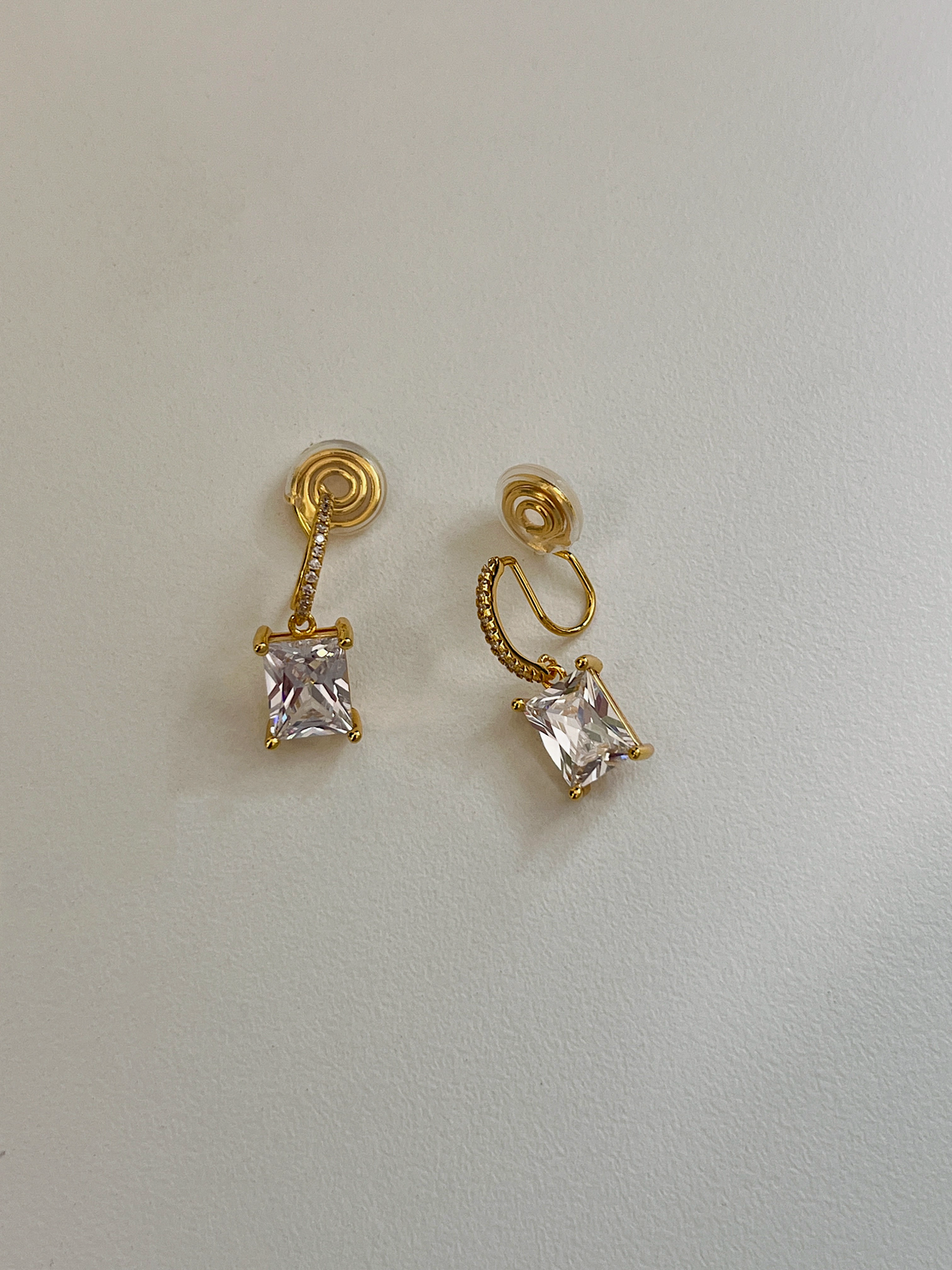Candice 23mm length drop clip-on earring displayed flat on white surface