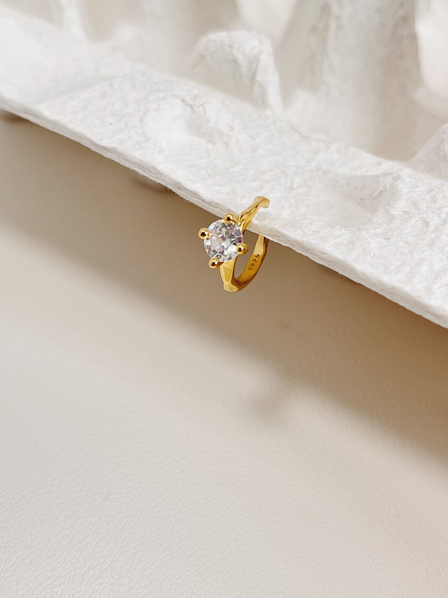 Dainty round cut cz ear cuff, 18k gold vermeil.