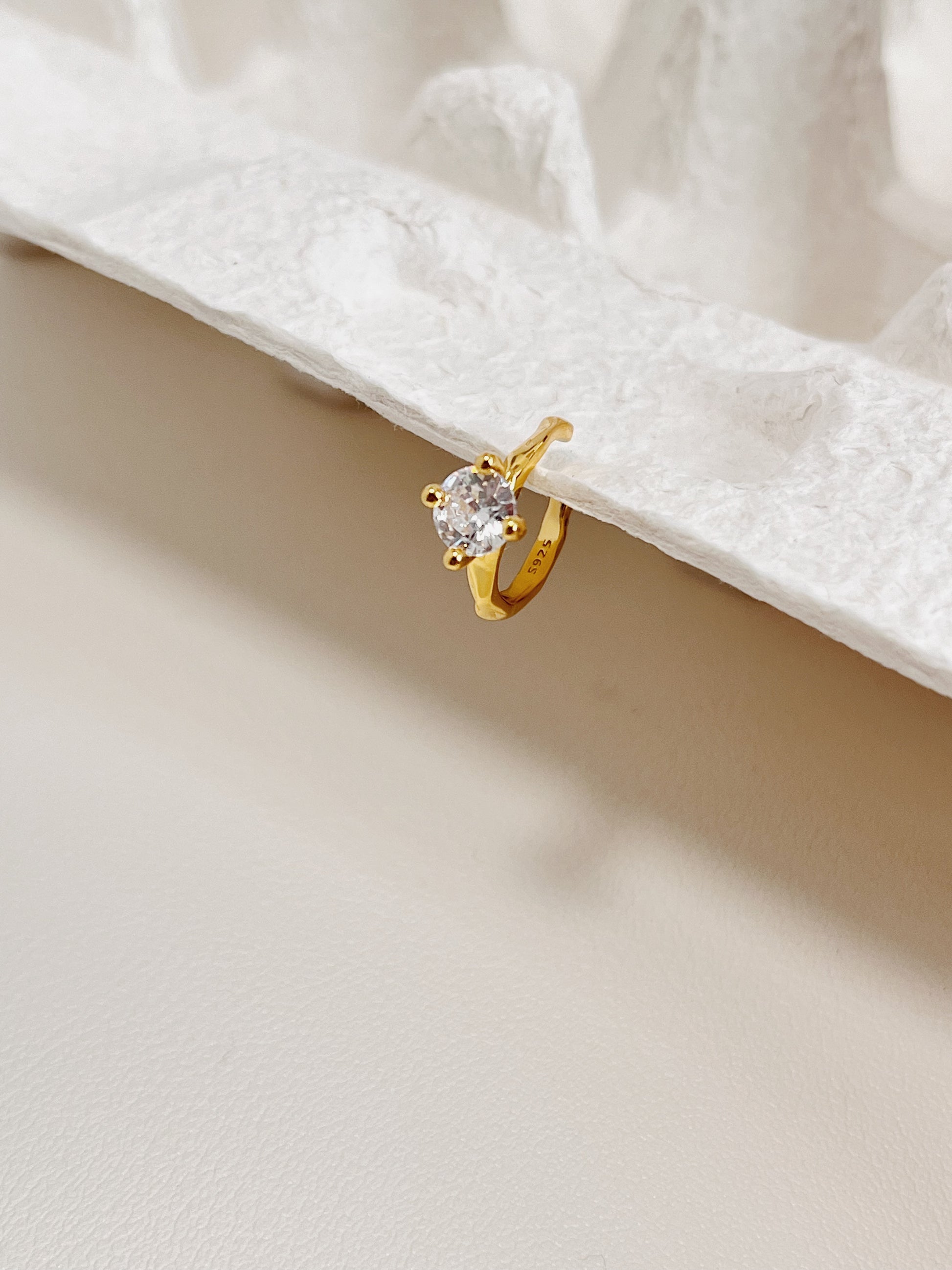 Dainty round cut cz ear cuff, 18k gold vermeil.