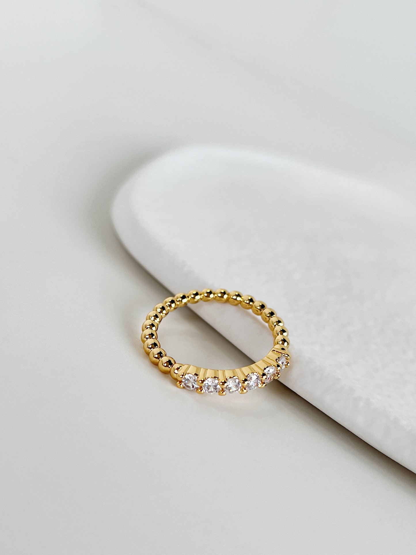 Waterproof non tarnishing gold beaded stacking ring minimalist jewelry