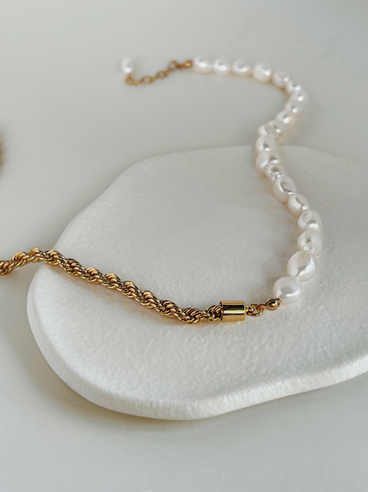 Blair half pearl half rope chain necklace split design on minimalist plate