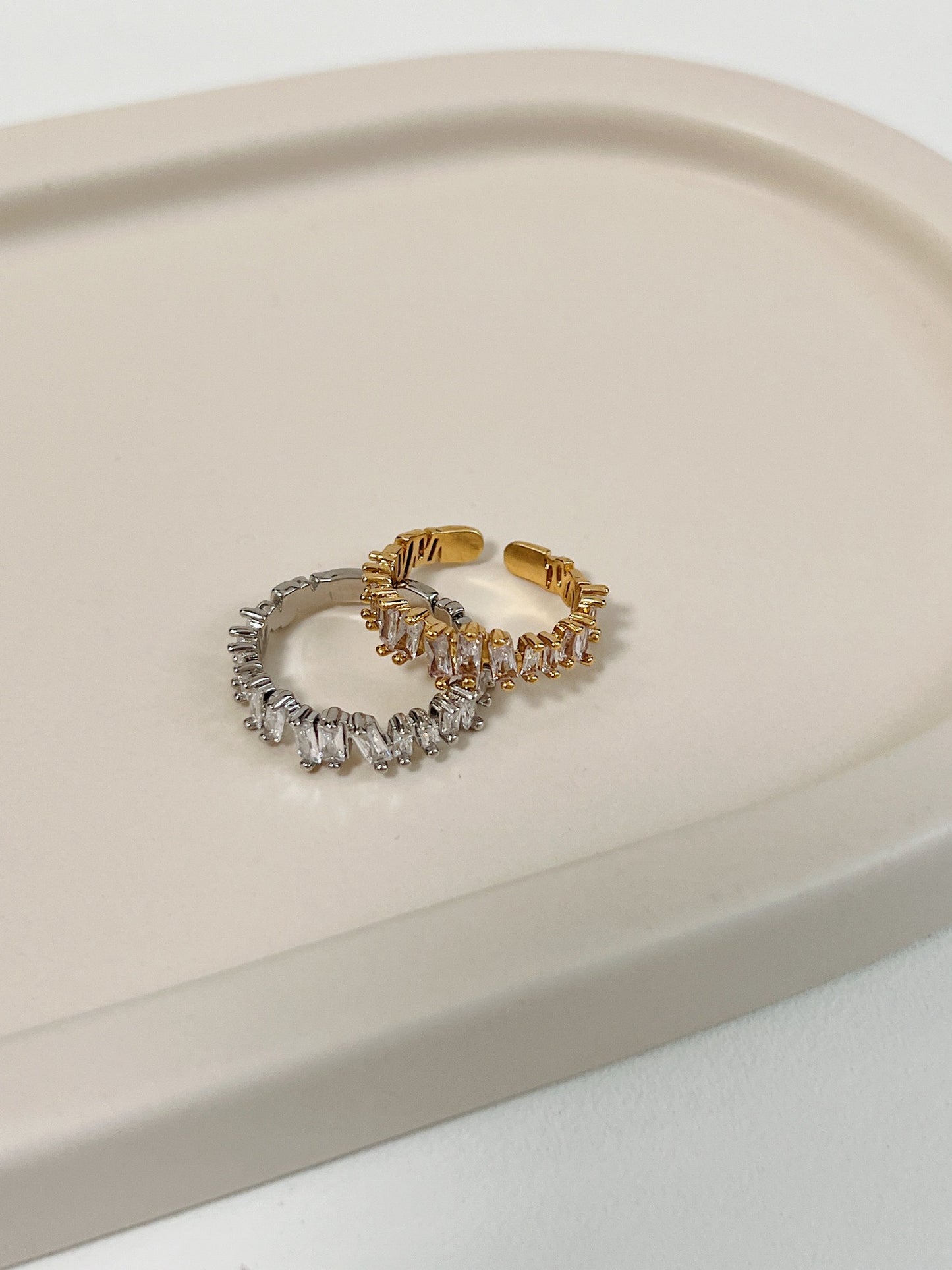 High-intensity sparkle 5A grade CZ baguette ring by Aurous Atelier