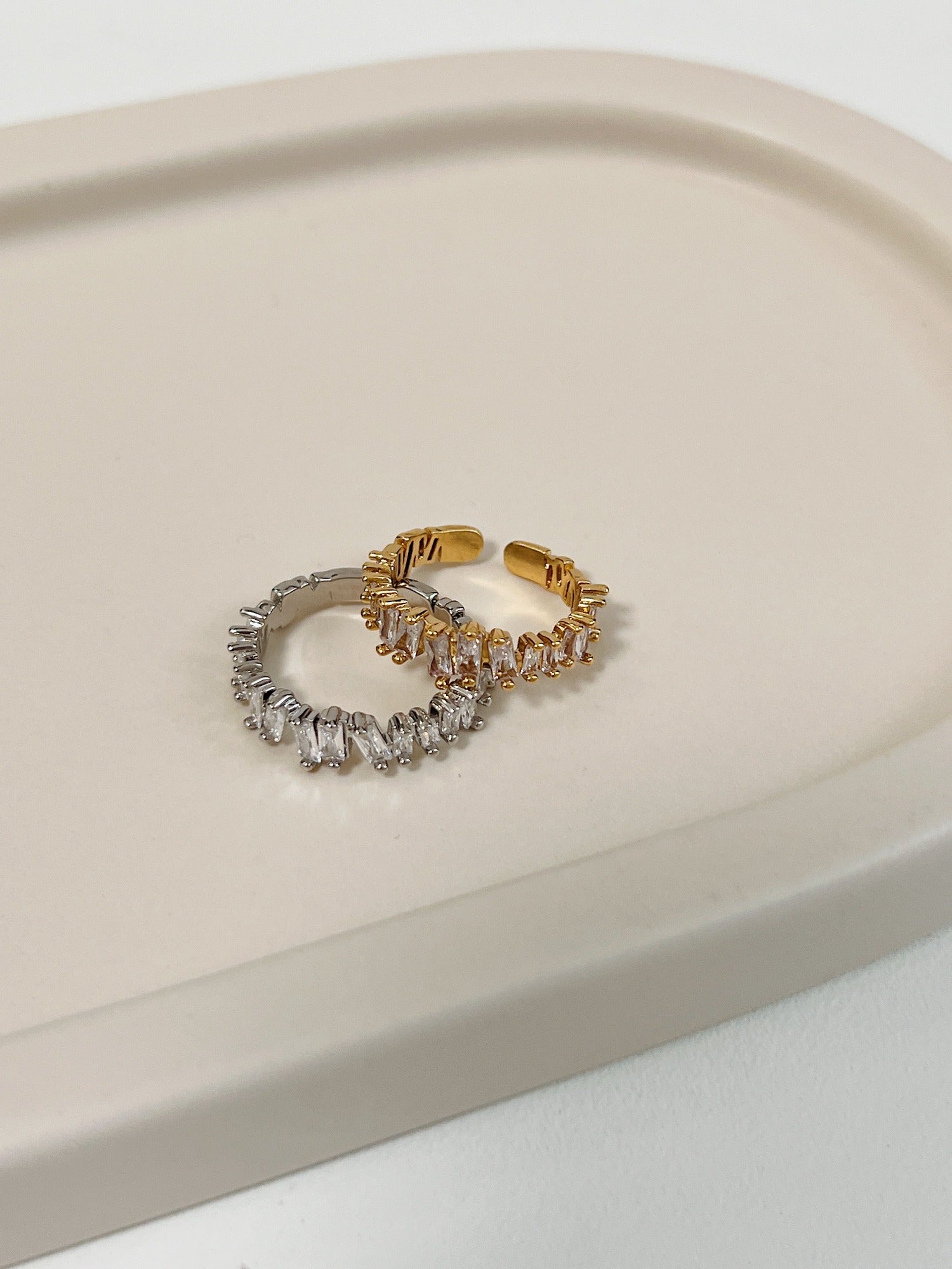 High-intensity sparkle 5A grade CZ baguette ring by Aurous Atelier
