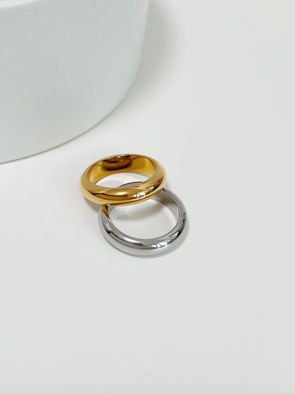 Tarnish resistant 18k gold plated brass everyday ring on white surface