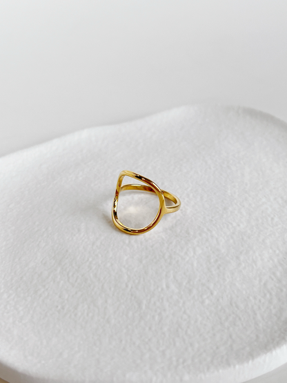 Tarnish-resistant 18k gold-plated brass everyday ring displayed on a white tray