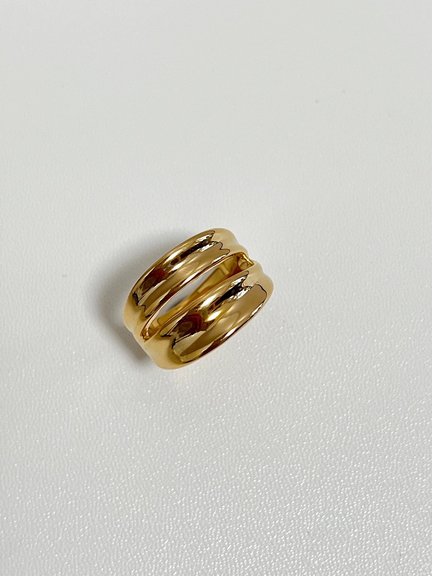 Geometric anti pinch double band ring by Aurous Atelier in yellow gold