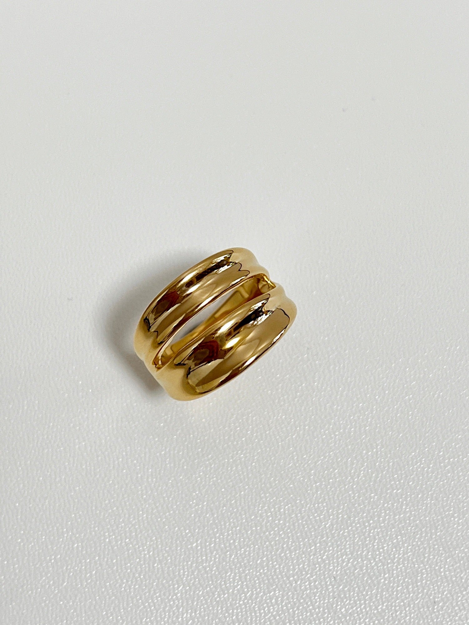 Geometric anti pinch double band ring by Aurous Atelier in yellow gold