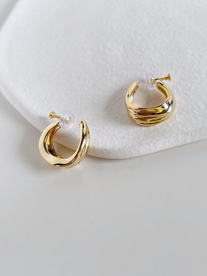 Pair of gold plated Ivette tiered molten clip-on hoop earrings