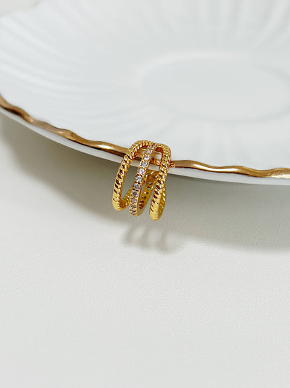 Jennie triple band cz ear cuff, 18k gold pvd.
