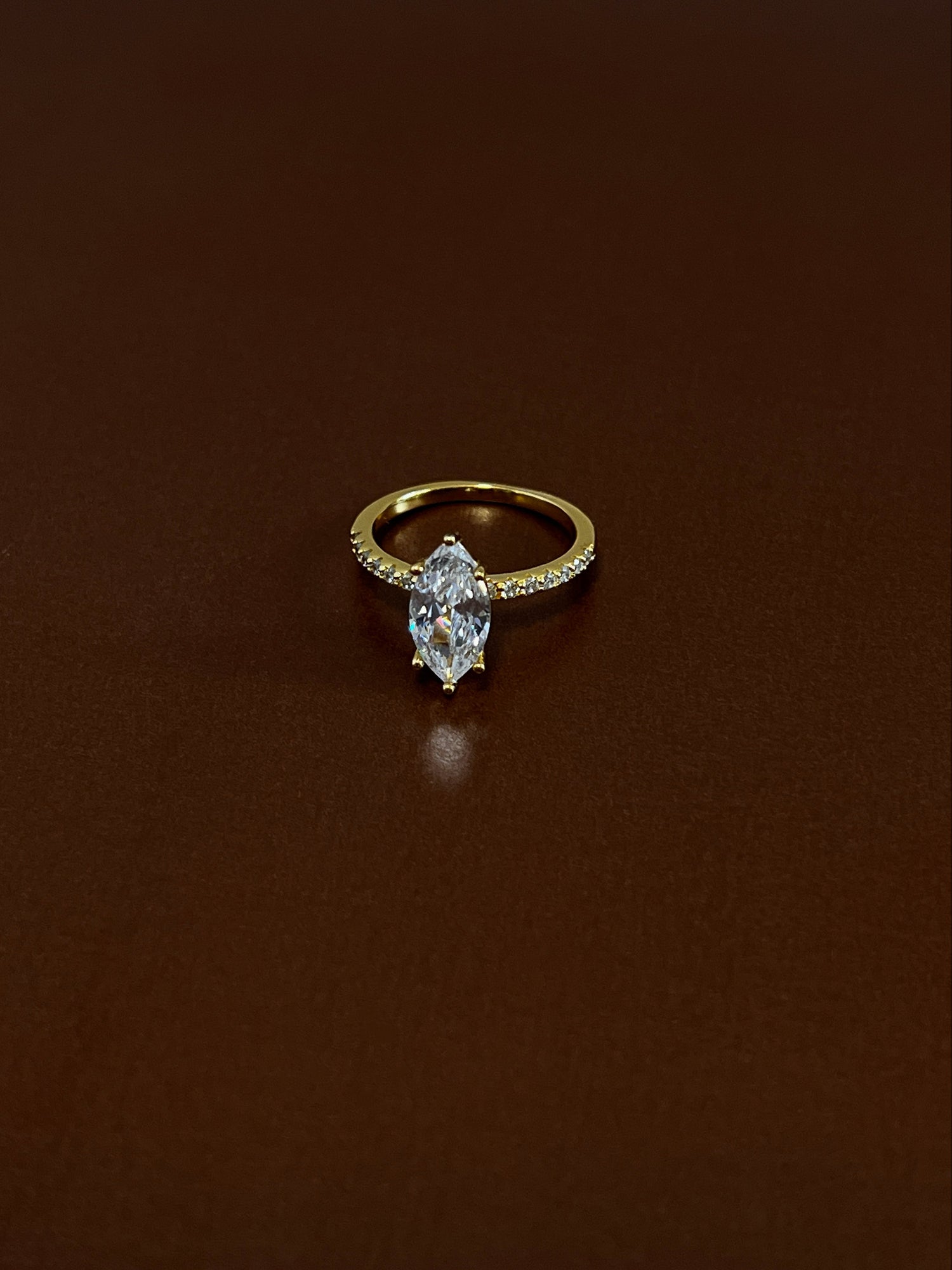 Kinn 2ct marquise moissanite ring in 18k gold vermeil, luxury jewelry view.