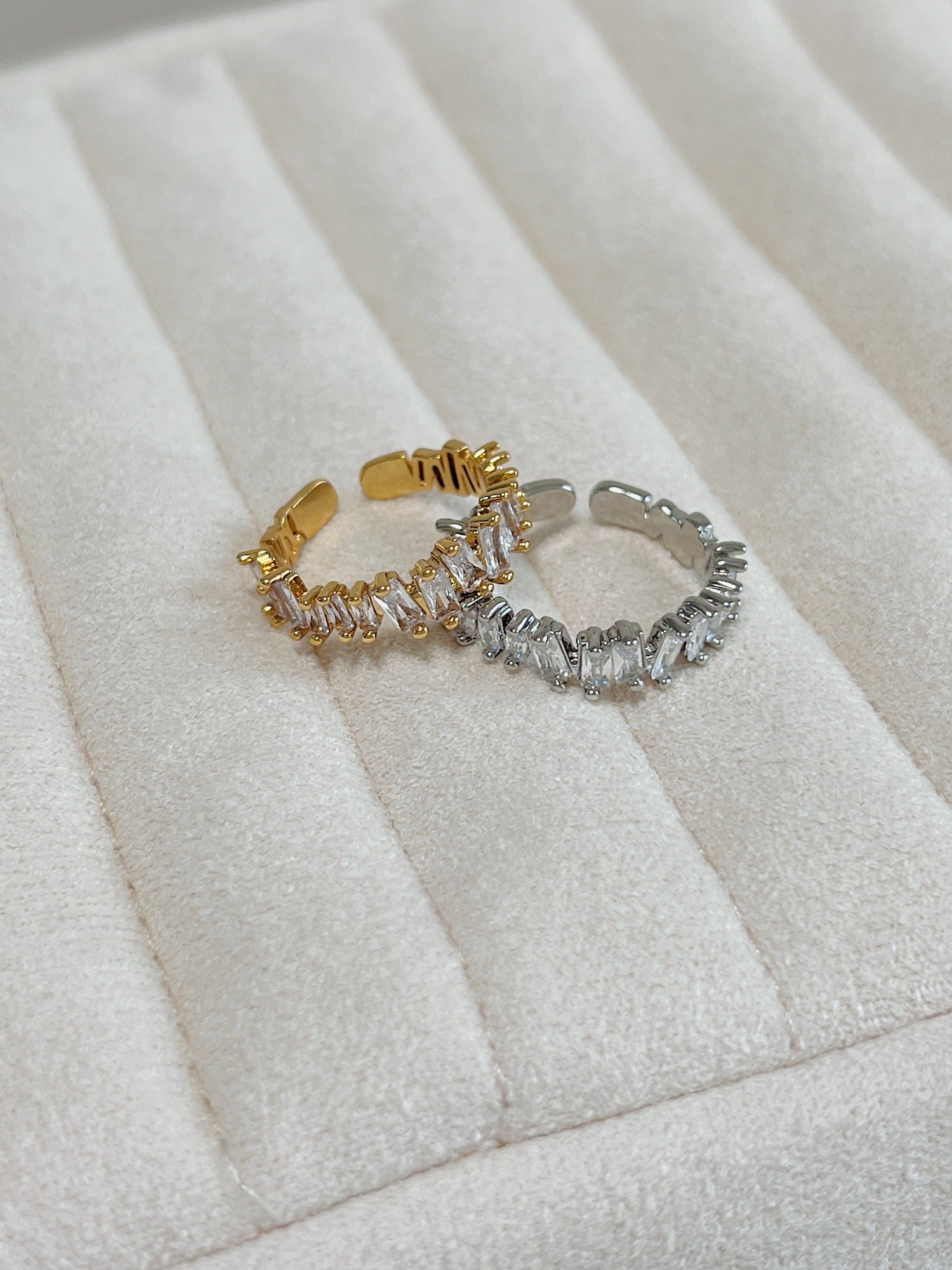 Adjustable open-back eternity ring in gold for versatile finger styling