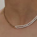 Luna Half Pearl Half Figaro Chain Necklace