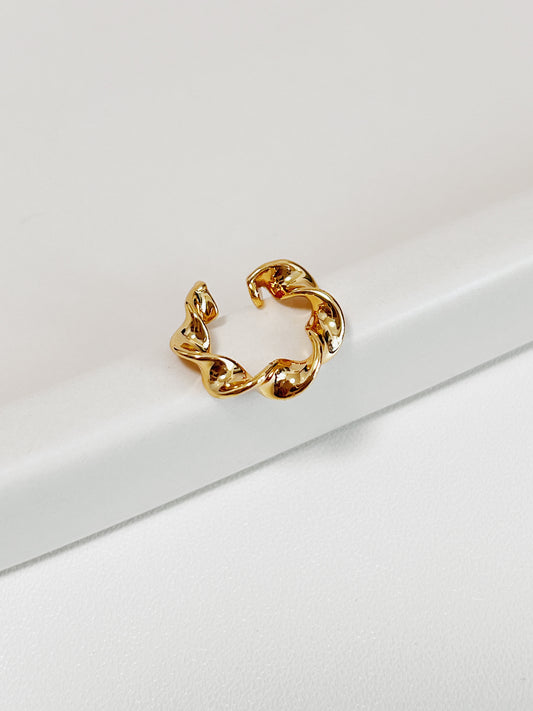 Mindy twisted gold ear cuff, liquid metal design.