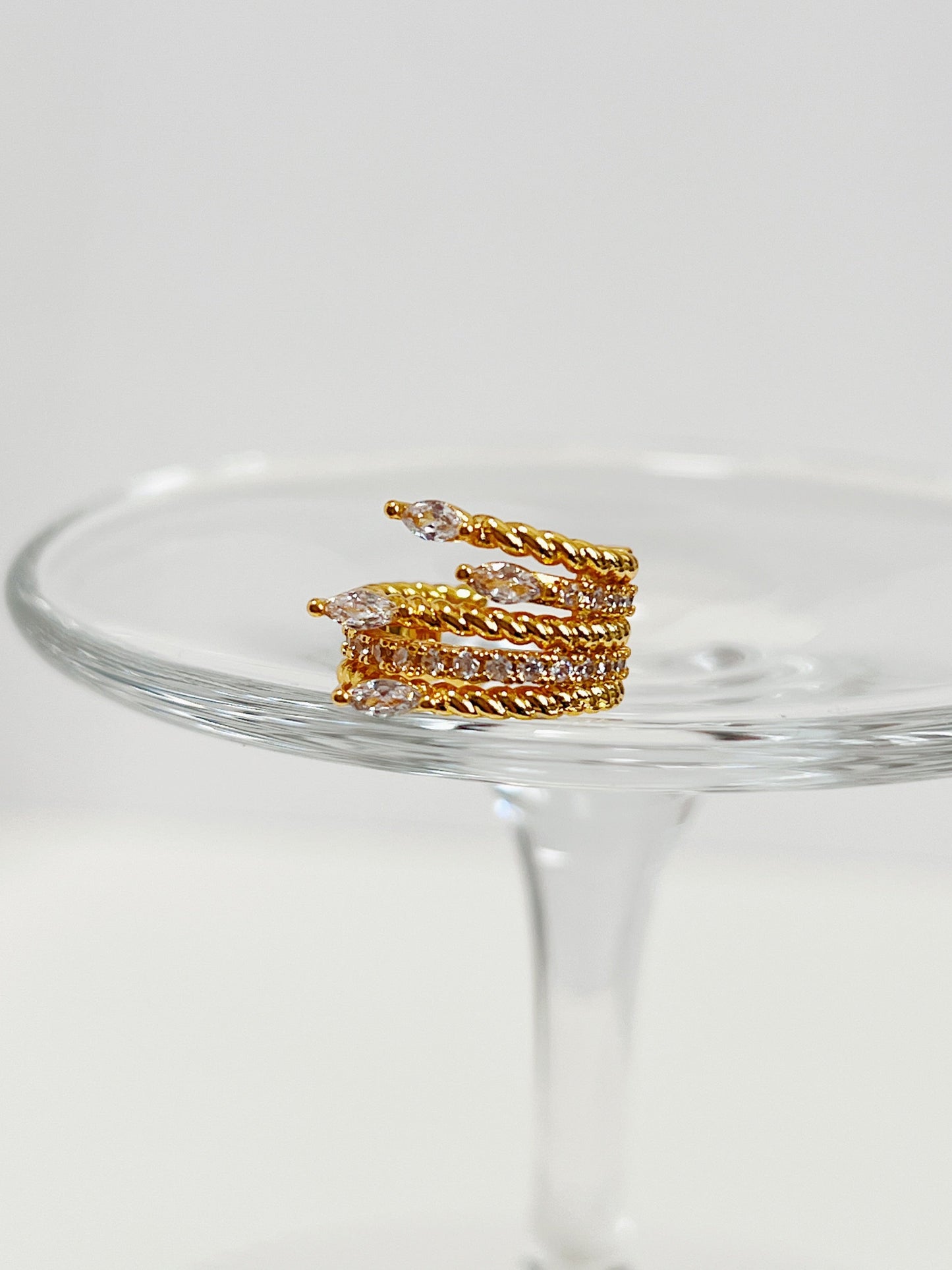 Front view of Anita cuff, high-shine gold finish.