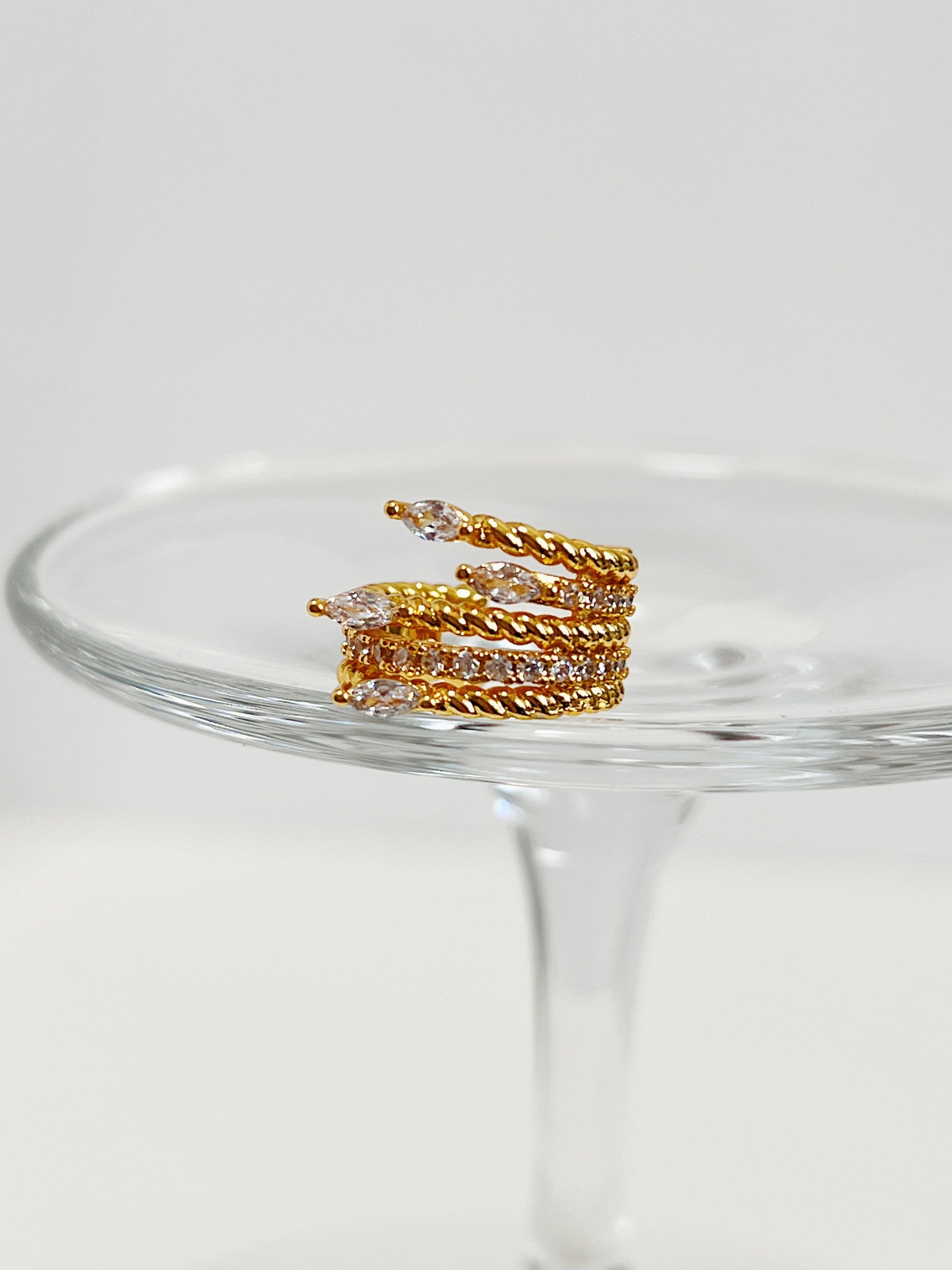 Front view of Anita cuff, high-shine gold finish.