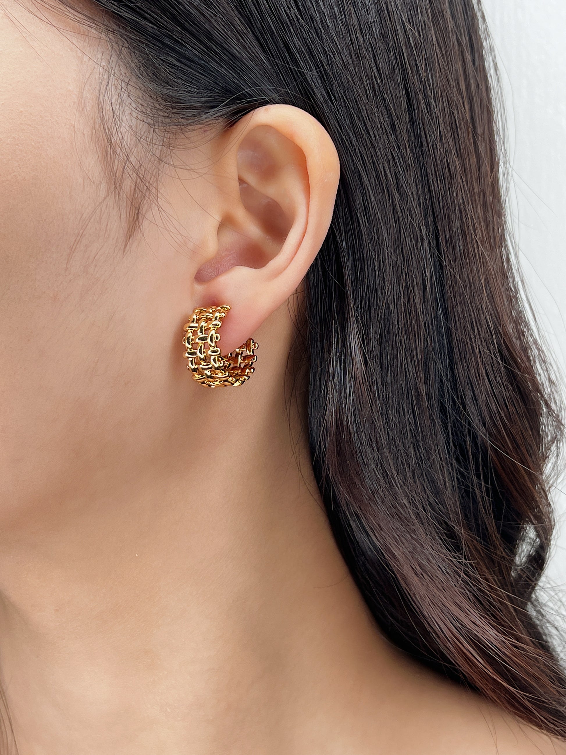 Side profile of Mylie hoops in an ear stack.