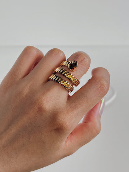 Model wearing the slim Ruby Serpent Ring on her middle finger