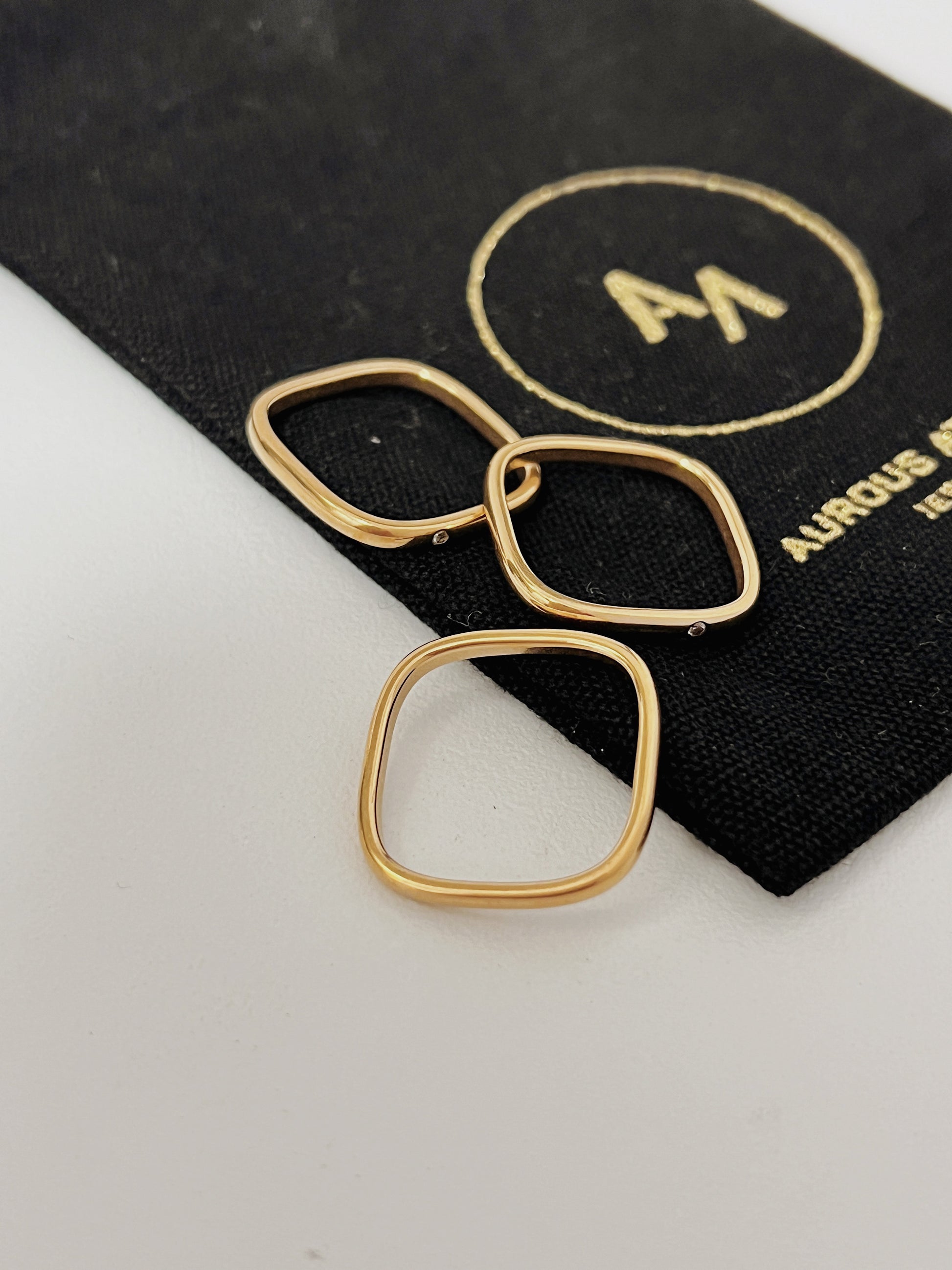 Close up of 18k gold plated stainless steel ring showing soft edge square profile