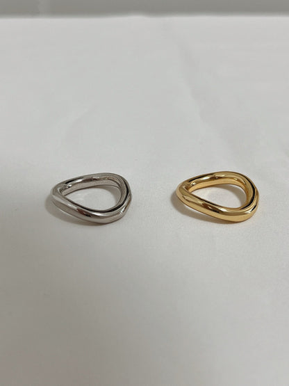 Modern organic stacking ring in premium waterproof gold PVD and rhodium pvd brass