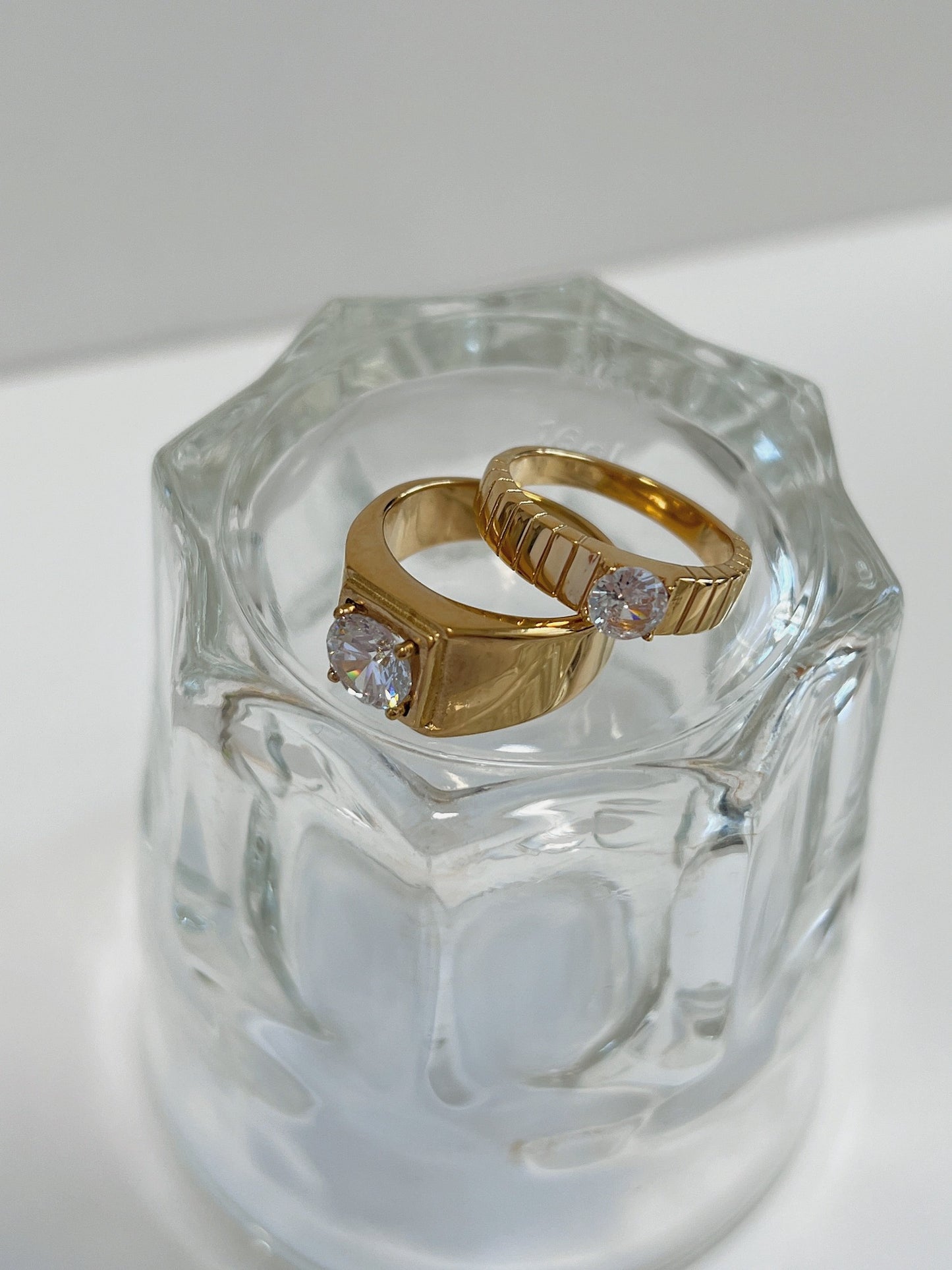 Comparison view of thick vs slim band Kass chunky rings.