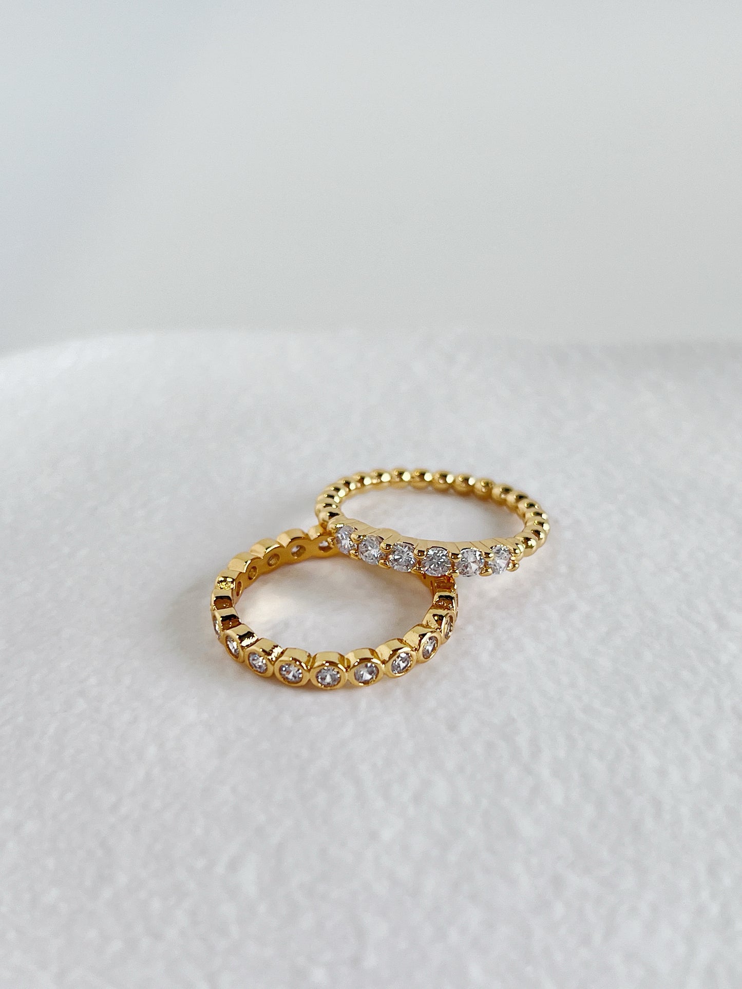 Non greening low profile bezel set gold ring high quality diamond alternative