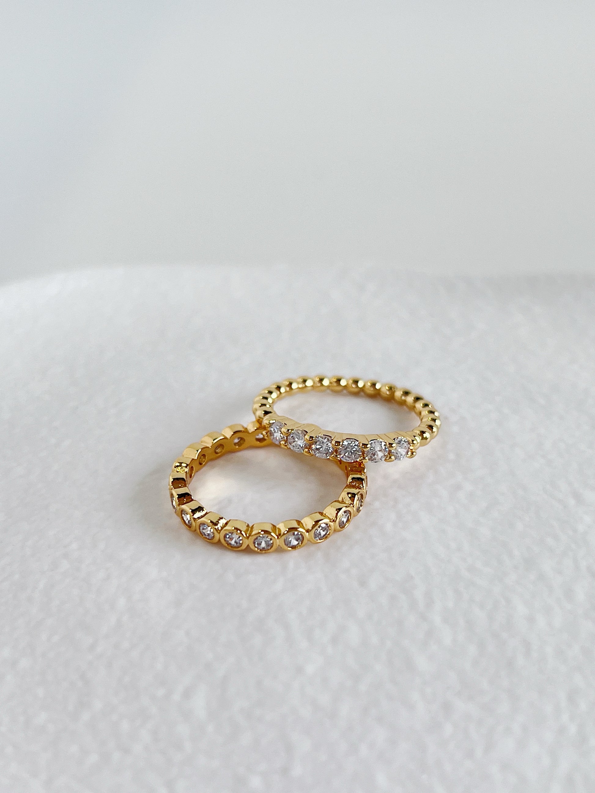 Non greening low profile bezel set gold ring high quality diamond alternative