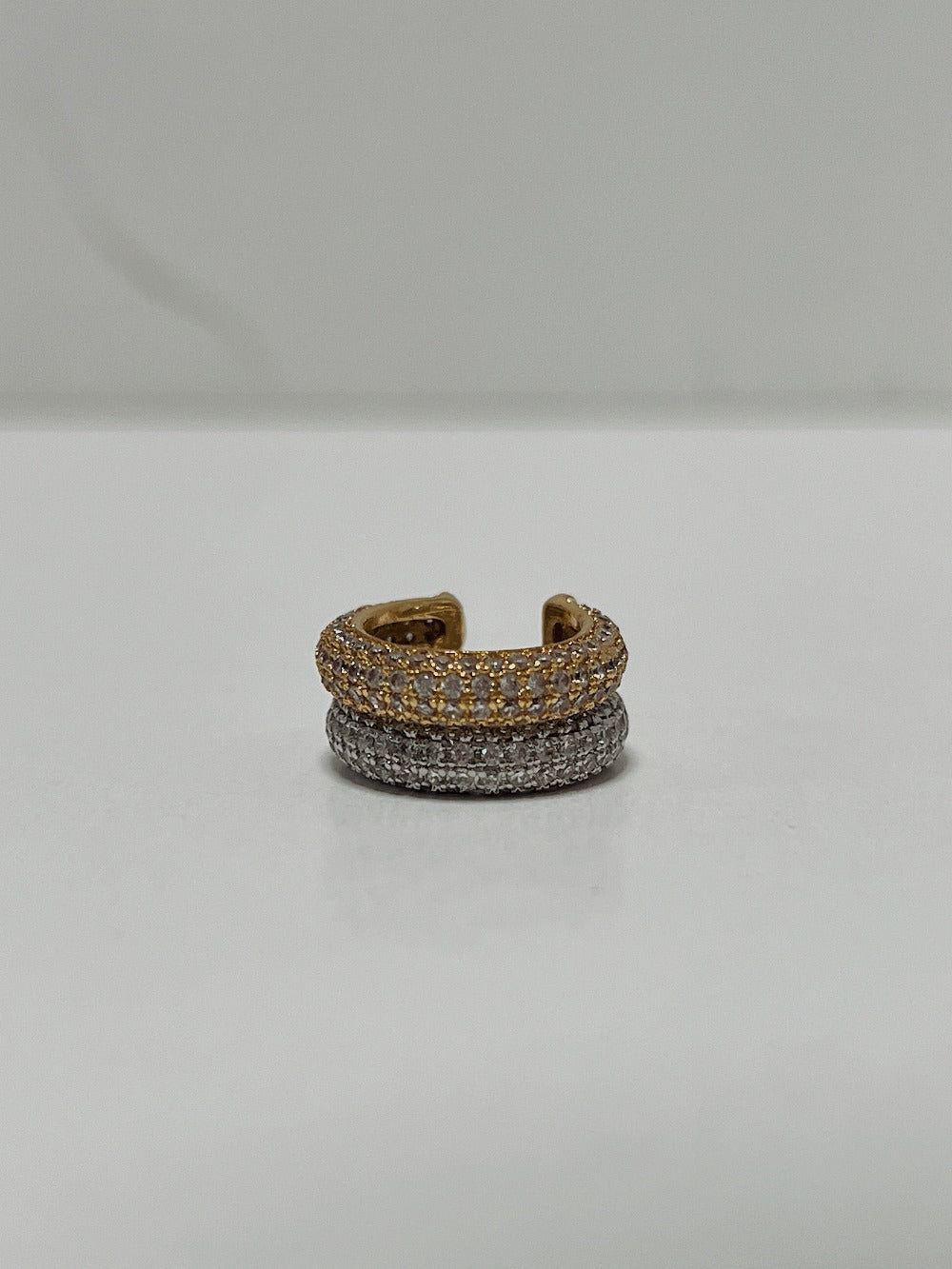 Front view of Anika gold quad-row pavé cuff.