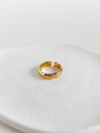 Polene gold twill high shine adjustable open ring front perspective