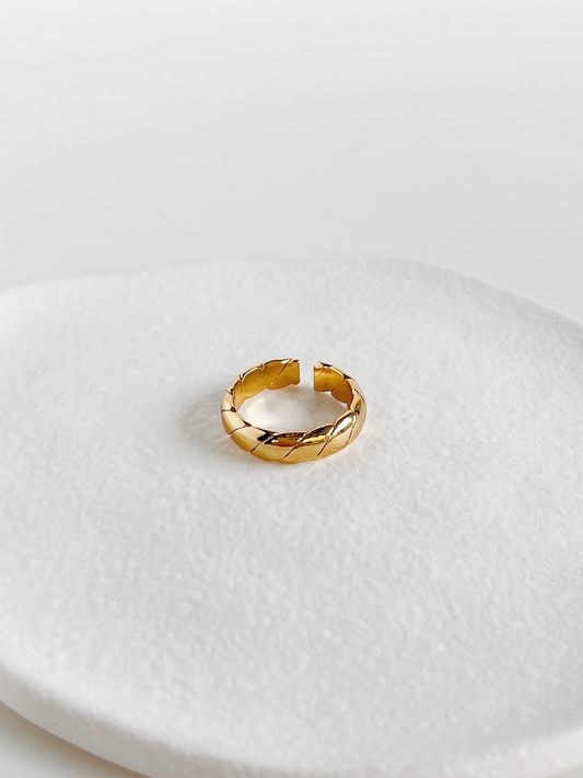 Polene gold twill high shine adjustable open ring front perspective