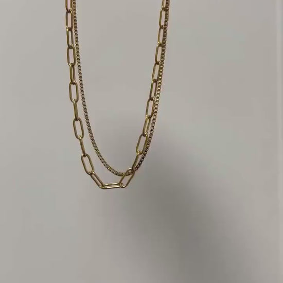 18K Gold Paperclip Chain Necklace, Box Chain Necklace, Double Layered Gold Necklace, Minimalist Chain Necklace, Gold Layering Necklace