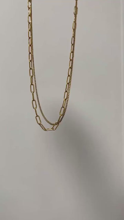 18K Gold Paperclip Chain Necklace, Box Chain Necklace, Double Layered Gold Necklace, Minimalist Chain Necklace, Gold Layering Necklace