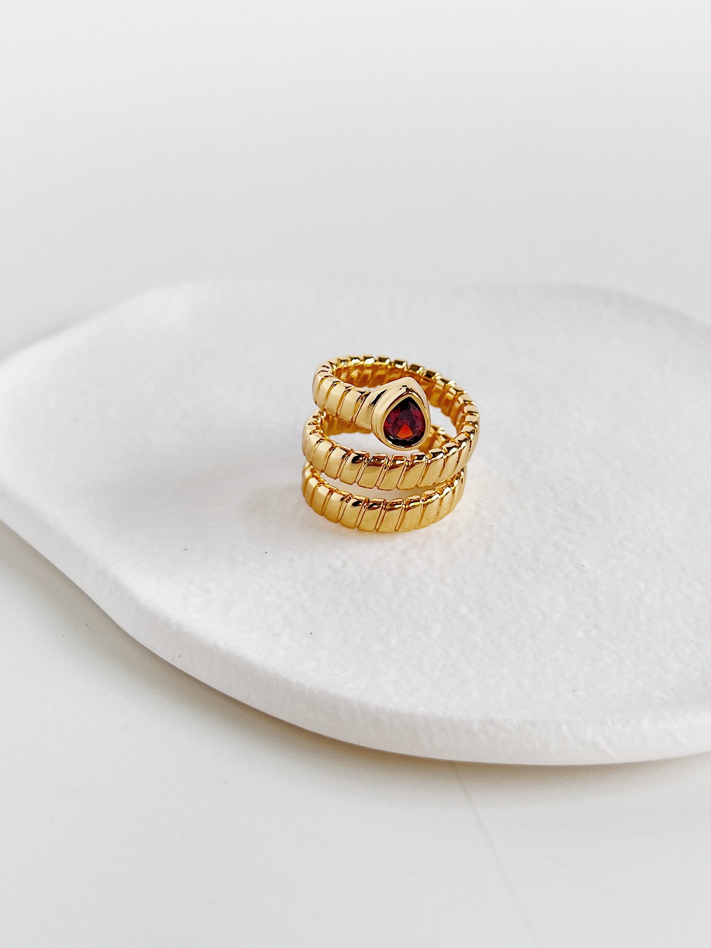 Ruby Serpent Ring in 18k Gold PVD over a solid brass core