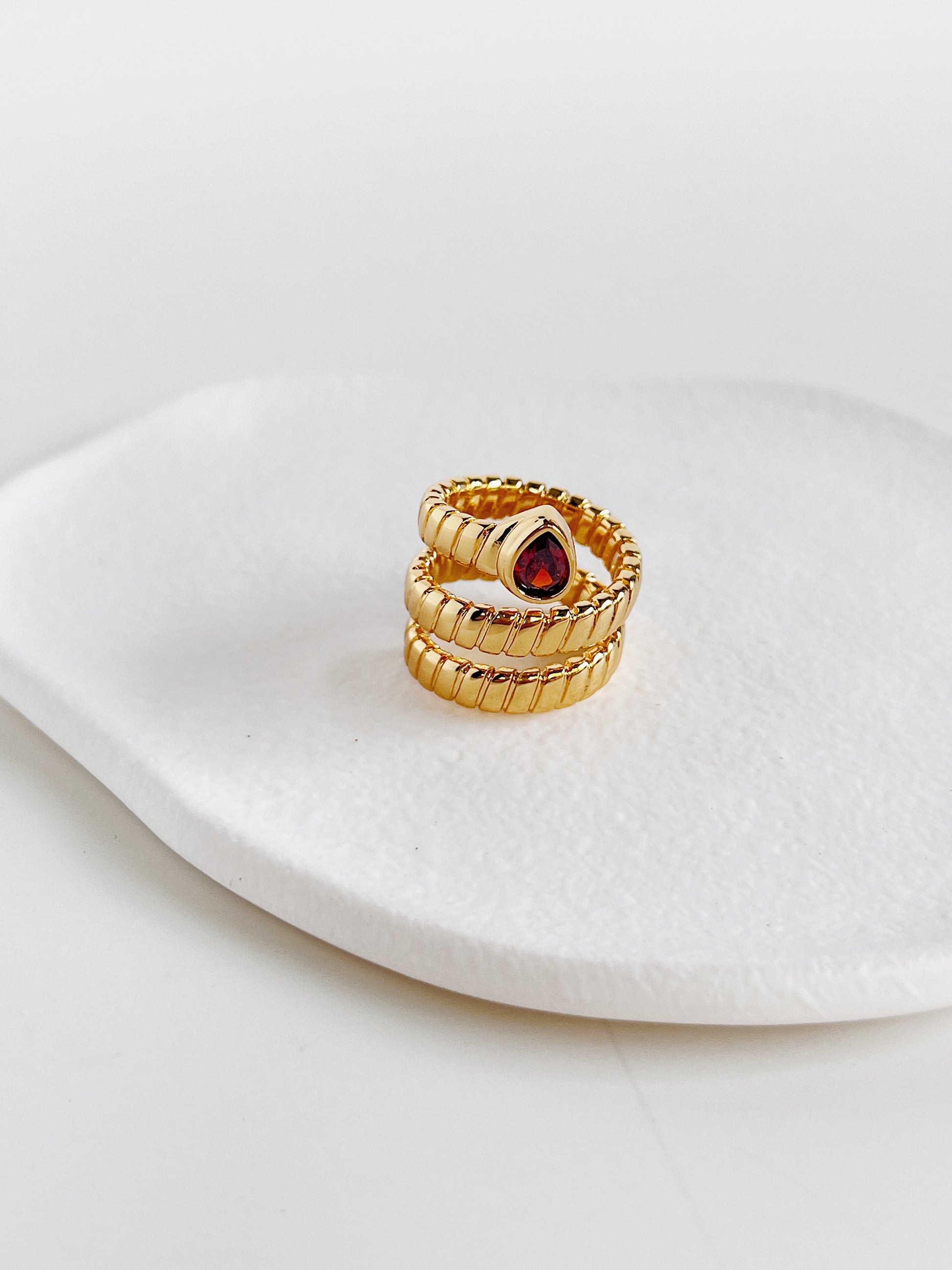 Ruby Serpent Ring in 18k Gold PVD over a solid brass core