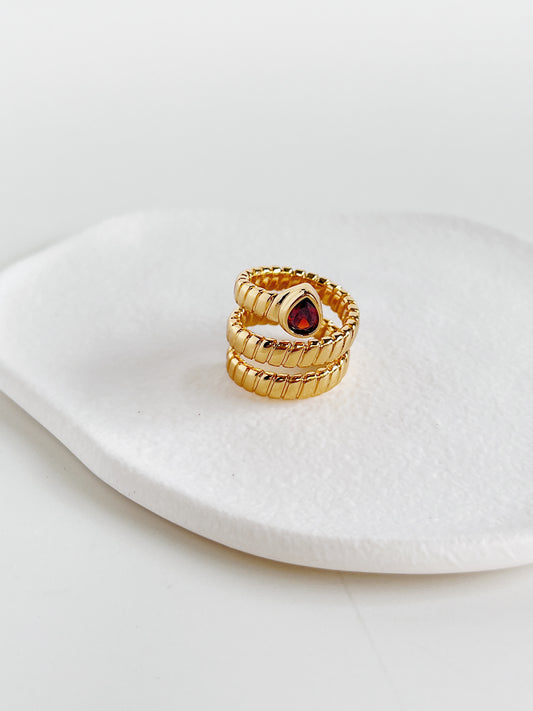 Ruby Serpent Ring in 18k Gold PVD over a solid brass core