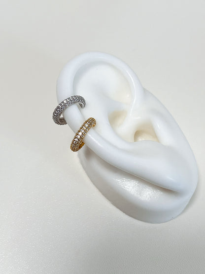 Ears wearing the Rose Pavé Ear Cuff in a professional setting, illustrating its versatility as a daily luxury essential.
