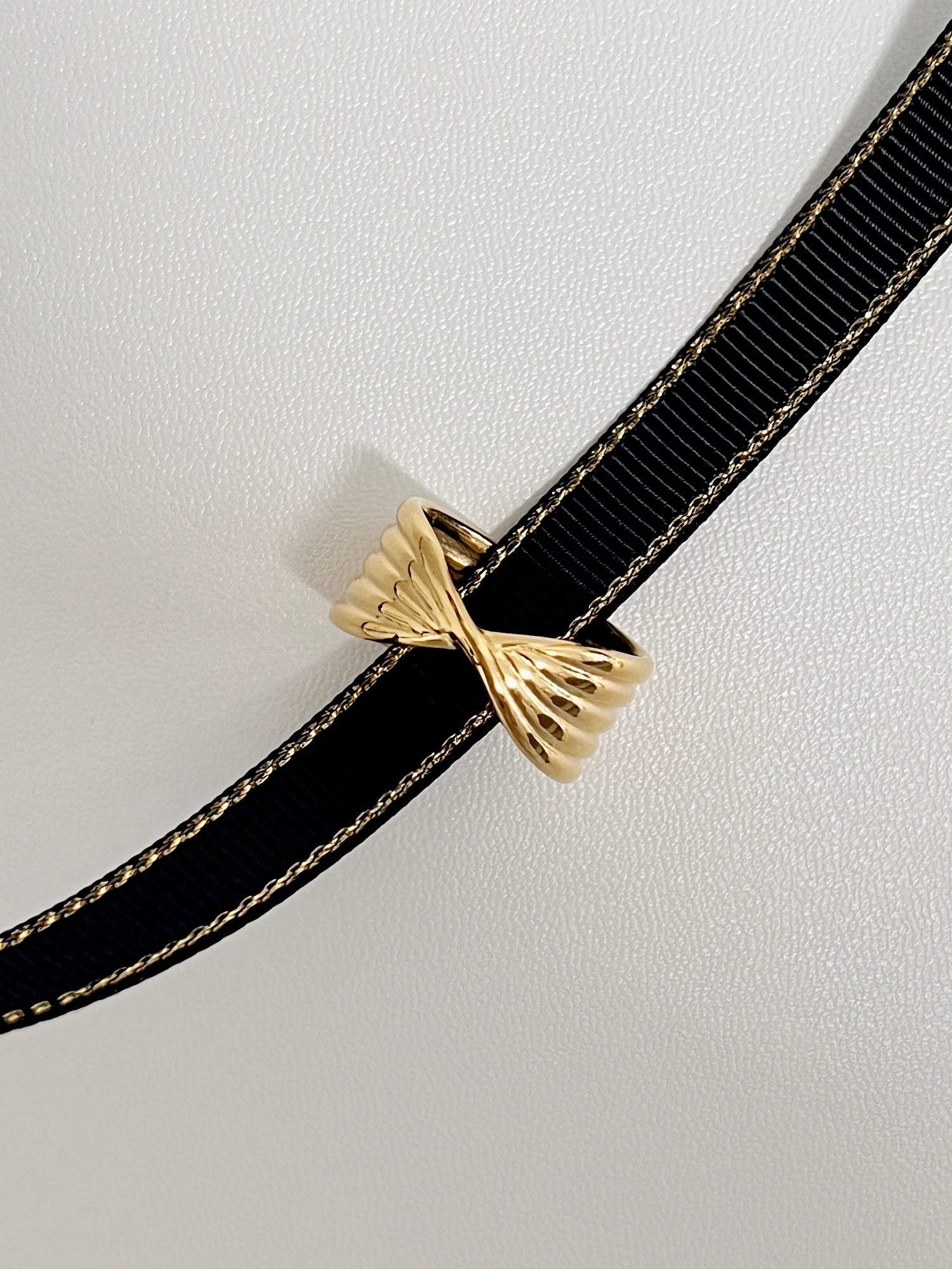 Architectural fluted statement ring by Aurous Atelier in premium gold PVD