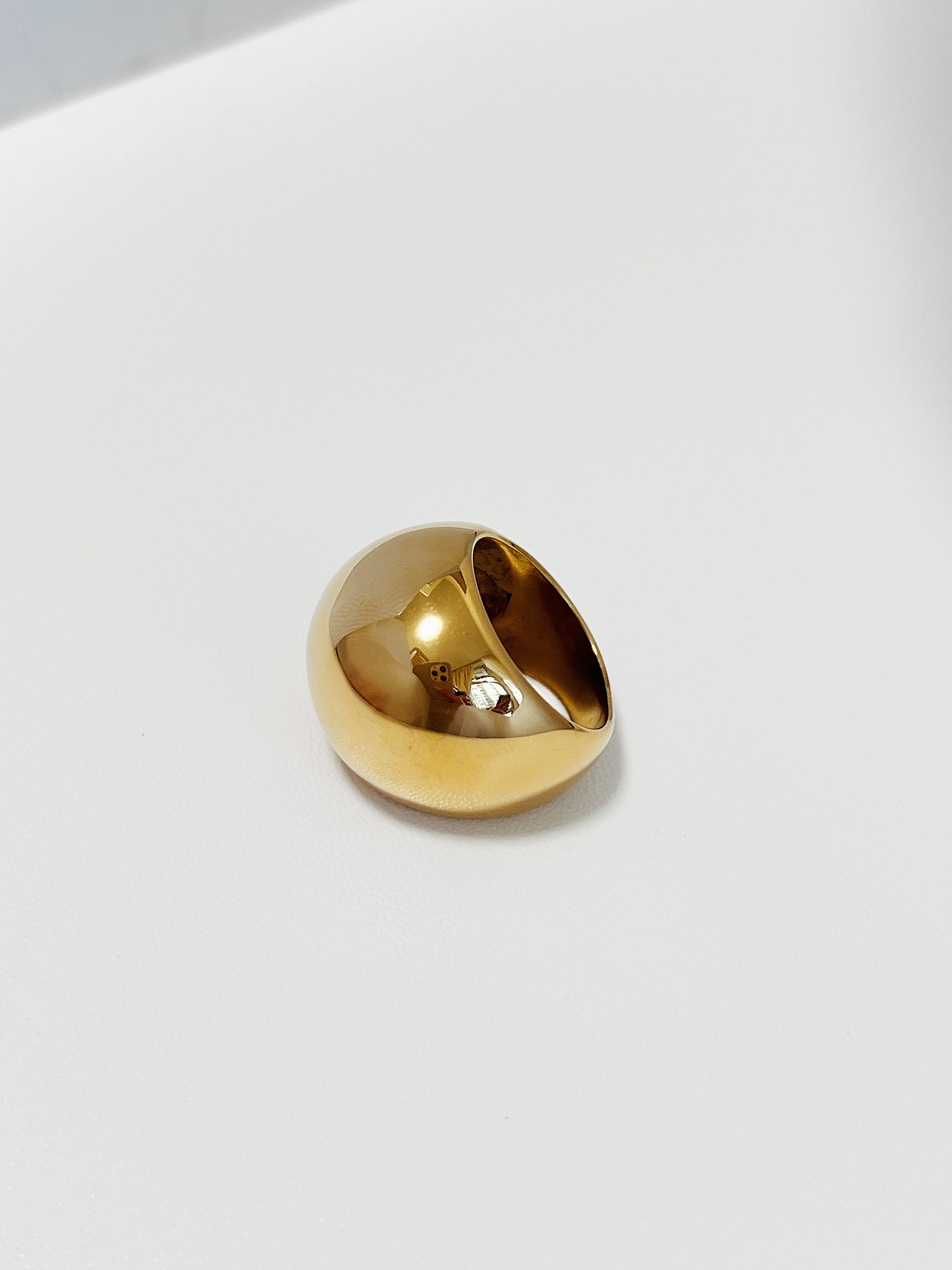 Tarnish-free 18k gold-plated stainless steel dome ring on white display