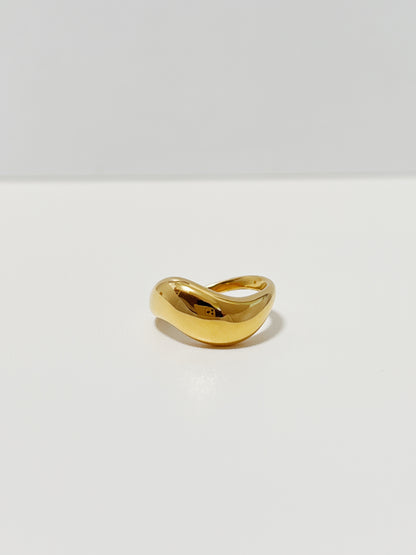 Front view of the uninterrupted fluid wave curves on the gold dome ring