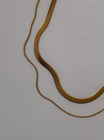 Front view of hypoallergenic solid stainless steel core pre layered flat herringbone jewelry