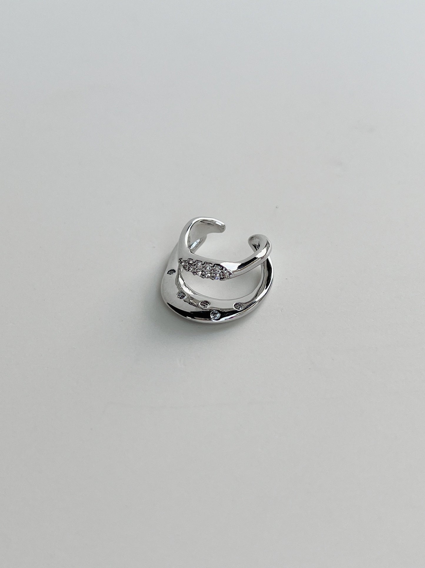 Silver Rhodium PVD Ashley Double Band Cuff showing CZ detail.