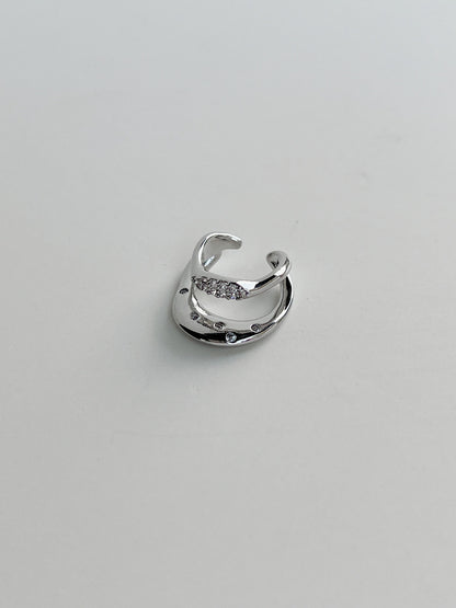 Silver Rhodium PVD Ashley Double Band Cuff showing CZ detail.
