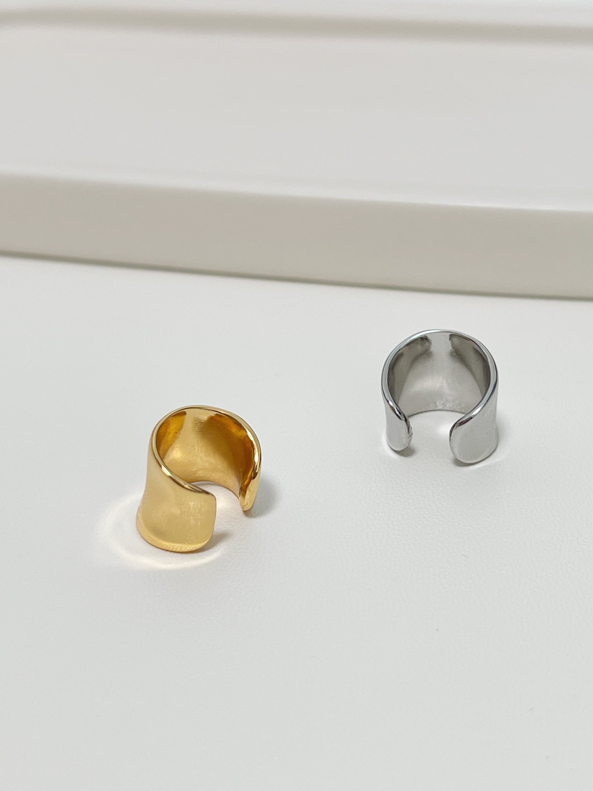 Back view of tarnish-resistant 18k gold pvd finish of Kelly cuff