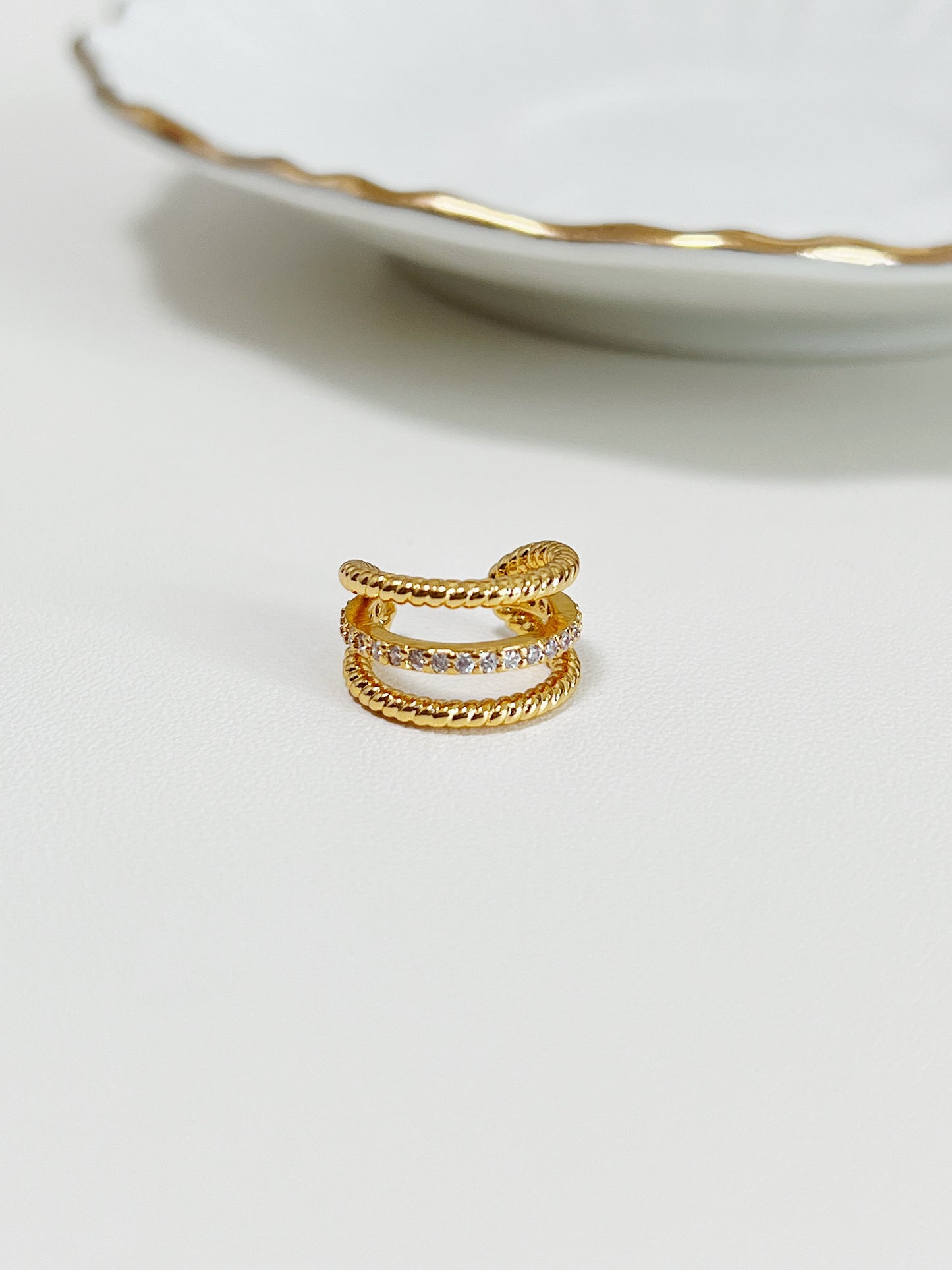 Close-up of triple band pavé cz detail.