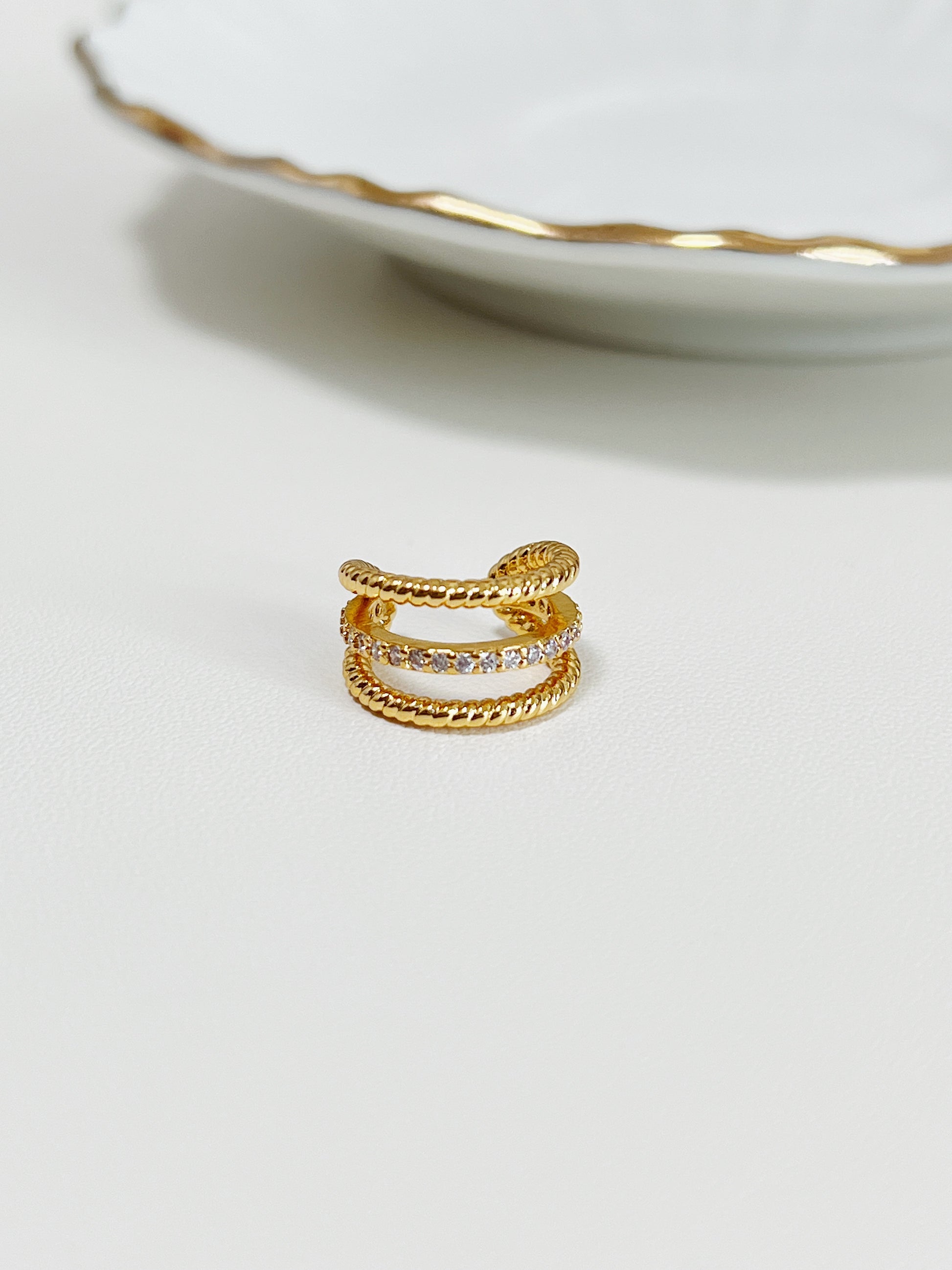 Close-up of triple band pavé cz detail.