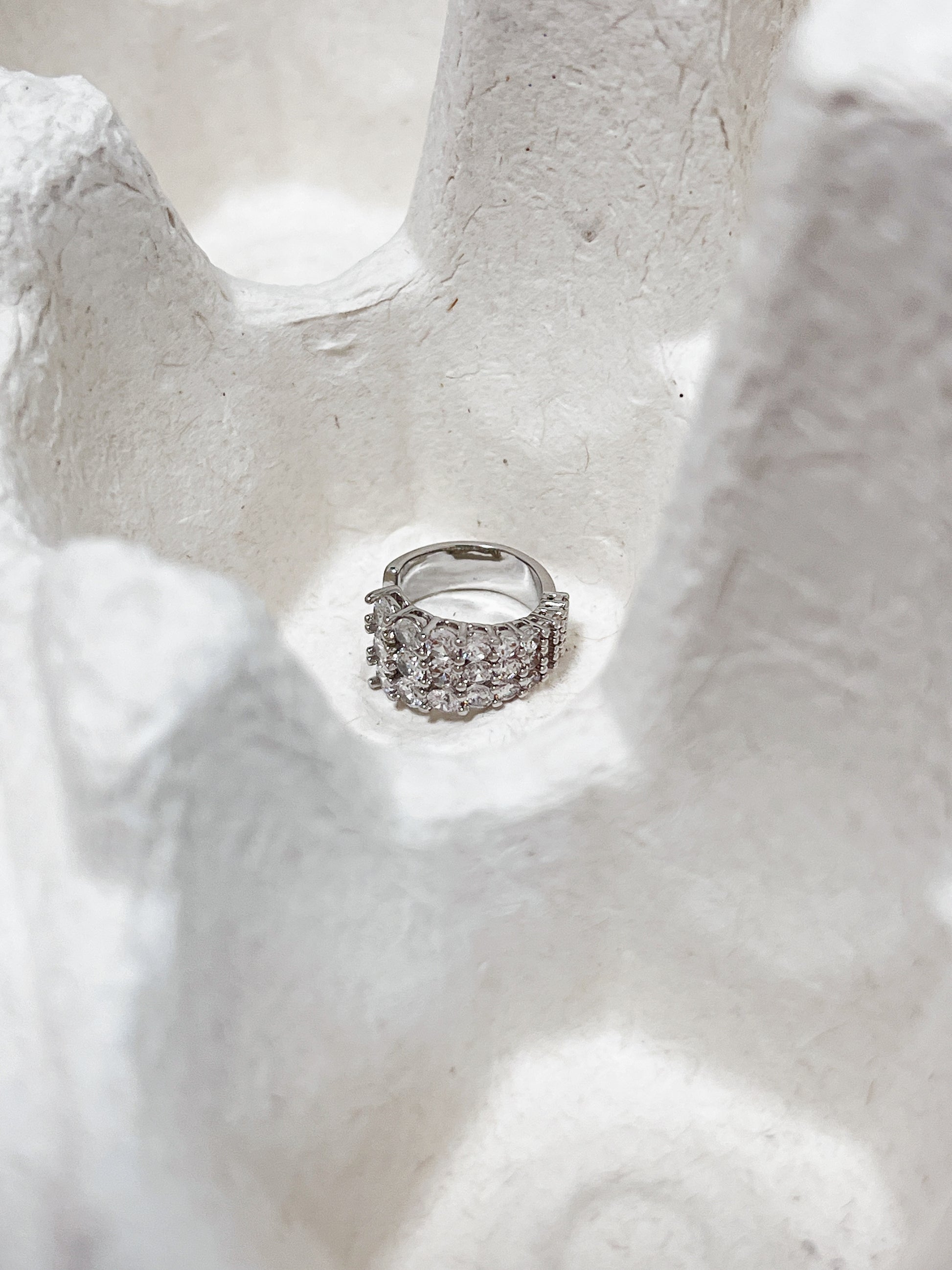 Close-up of 3-layer Emily Cuff in Rhodium PVD with CZ stones