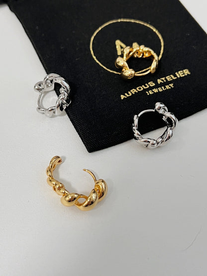 18k Gold Braided Dome Hoop Earrings, Textured Hoops, Statement Swirl Earrings, Geometric Earrings, Irregular Earrings, Gold Twisted Earrings