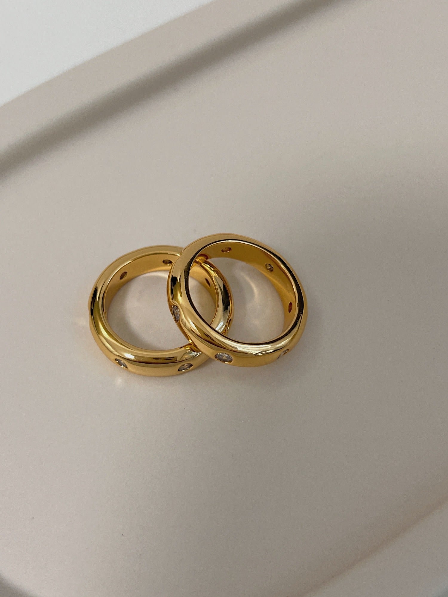 Bold dome gold ring with 5A cubic zirconia stones waterproof finish