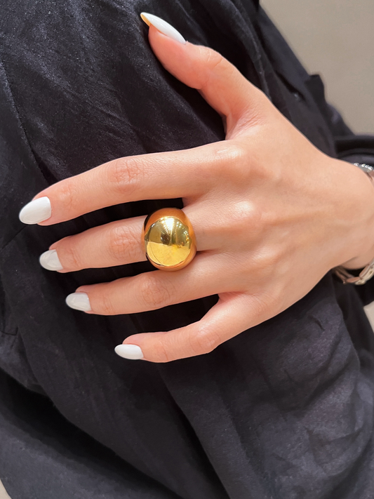 Model styling the Allison Chunky Dome Ring on the middle finger