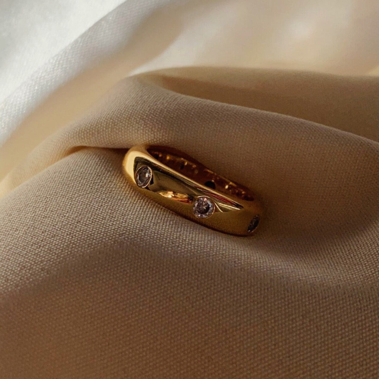 Substantial brass core gold ring with durable vacuum plating Australia