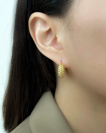 Kaia Beaded Hoop Earrings-Aurous Atelier-18 carat gold jewellery,18k gold earrings,18k gold jewellery,18k gold jewelry,bold hoop earrings,chunky earrings,chunky hoops earrings,gift for her,gold dotted huggie hoops,gold earring,gold earrings,gold hoop earrings,gold hoops,gold ridge hoops,hoop earrings,minimalist,minimalist earrings,parisian style,stacking earrings,statement hoops,thick huggies,vintage earrings,vintage thick hoops